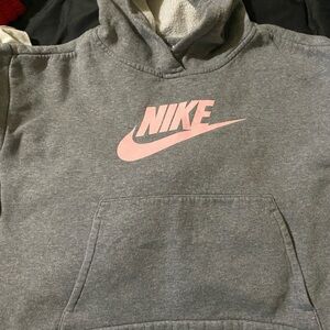 Nike Heather Gray Hoodie with Pink Logo